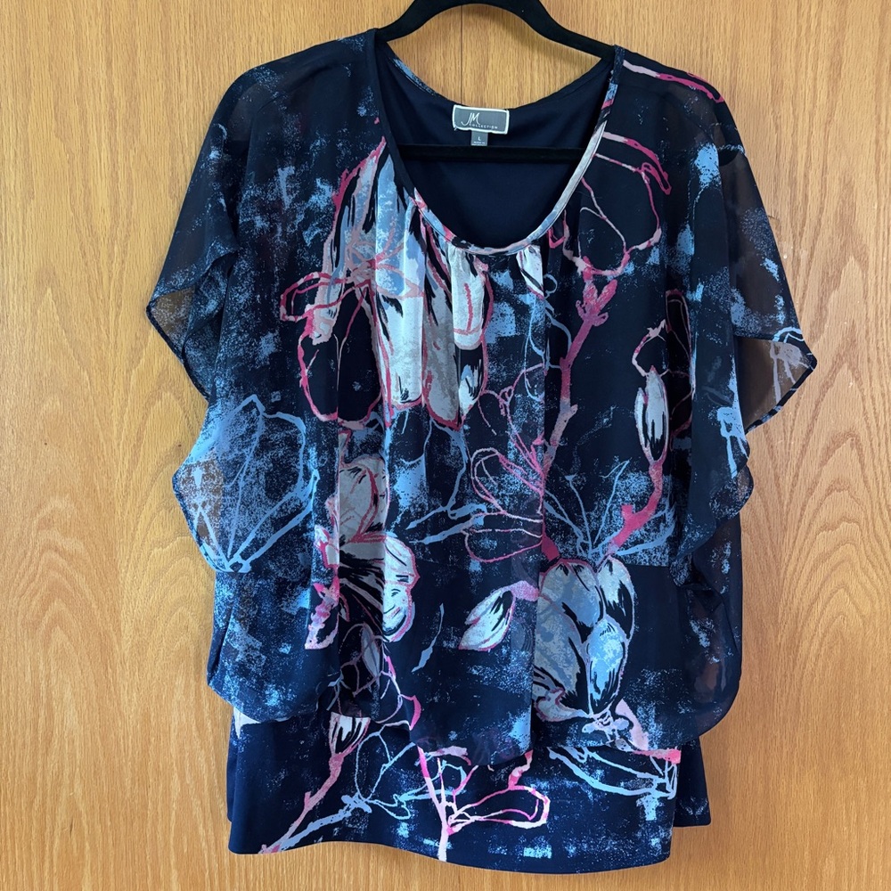 JM Collection Deep Blue Blouse